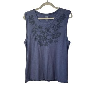 GAP Navy Blue Cotton Embroidered Muscle Tank Top